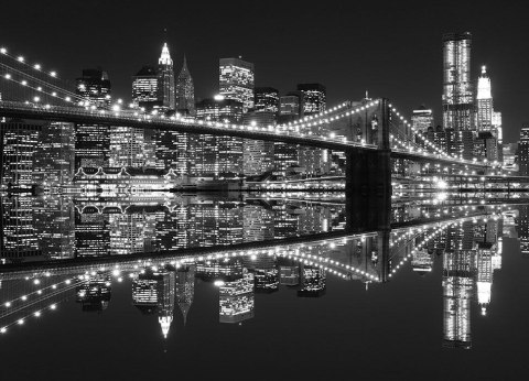 New York (Brooklyn Bridge night BW) - fototapeta