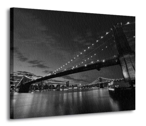 Brooklyn Bridge nocą BW - Obraz na płótnie