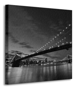 Brooklyn Bridge nocą BW - Obraz na płótnie