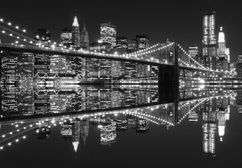 New York (Brooklyn Bridge night BW) - fototapeta 366x254 cm