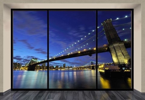 Brooklyn Bridge nocą (window) - fototapeta