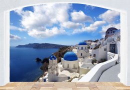 Panorama Santorini (okno) - fototapeta