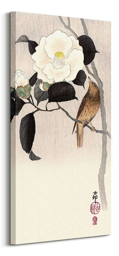Songbird and Flowering Camellia - obraz na płótnie