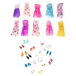 Ubranka dla lalek sukienki buciki biżuteria duży zestaw XL 43 elementy