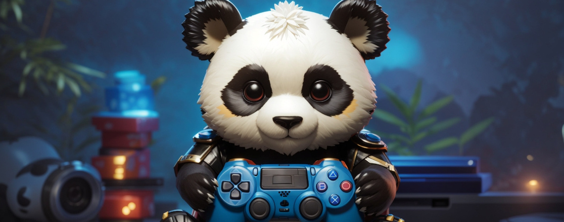 DreamShaper_v7_Panda_look_like_Funko_pop_with_playstation_cont_0